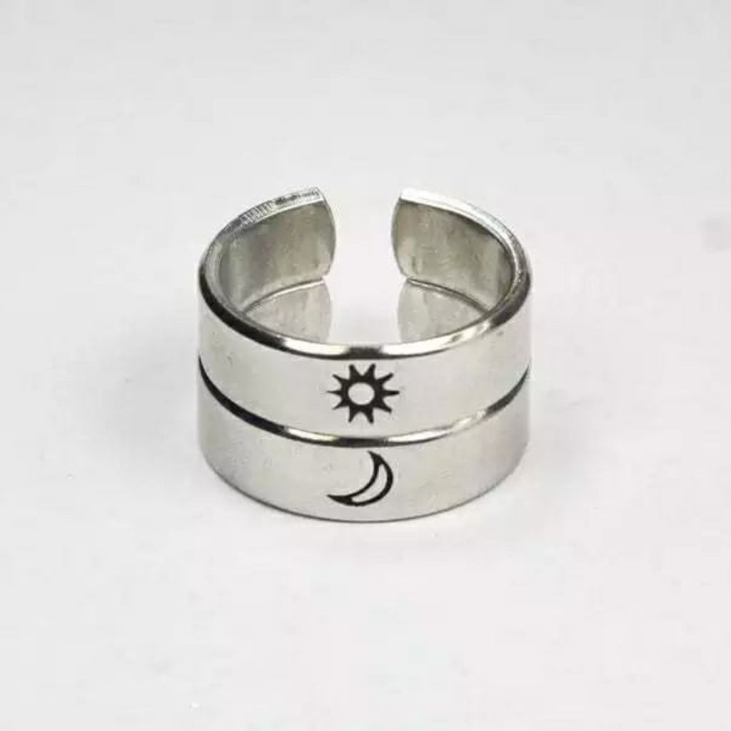 Adjustable Silver Plated Couple Moon and Sun Promise Ring Set - ScentiMelti Home Fragrance, Beauty & Gifts UK