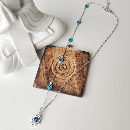 Half Evil Eye Necklace Hamsa Charm Silver Protection Choker Necklace - ScentiMelti Home Fragrance, Beauty & Gifts UK