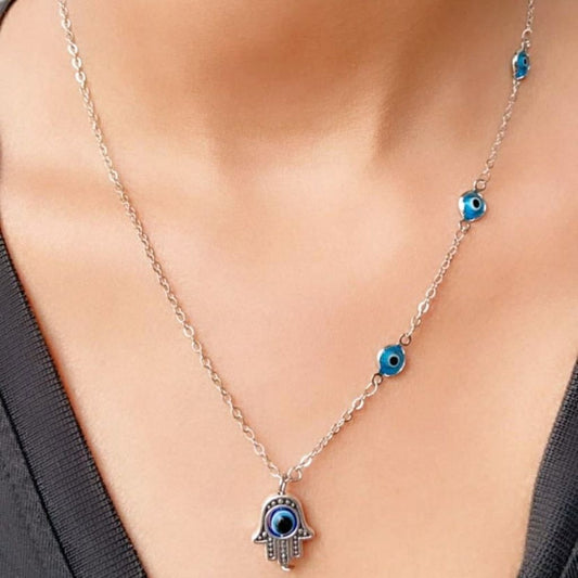 Half Evil Eye Necklace Hamsa Charm Silver Protection Choker Necklace - ScentiMelti Home Fragrance, Beauty & Gifts UK