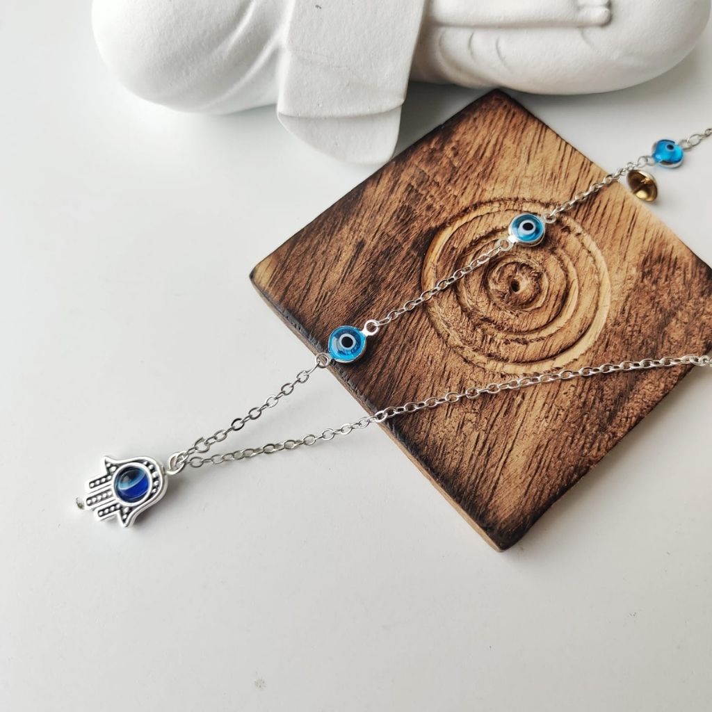 Half Evil Eye Necklace Hamsa Charm Silver Protection Choker Necklace - ScentiMelti Home Fragrance, Beauty & Gifts UK