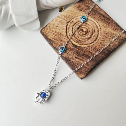 Half Evil Eye Necklace Hamsa Charm Silver Protection Choker Necklace - ScentiMelti Home Fragrance, Beauty & Gifts UK