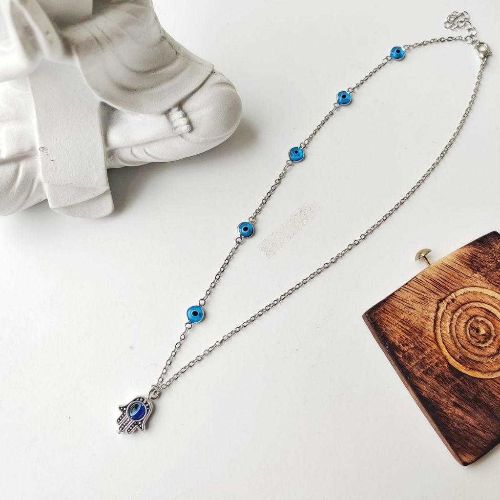 Half Evil Eye Necklace Hamsa Charm Silver Protection Choker Necklace - ScentiMelti Home Fragrance, Beauty & Gifts UK