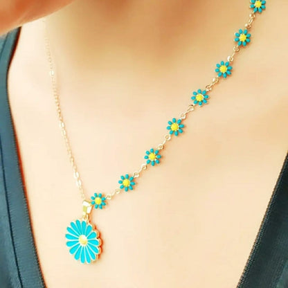 Half Turquoise Flower Charms Choker Summer Indie Boho Daisy Floral Necklace - ScentiMelti Home Fragrance, Beauty & Gifts UK