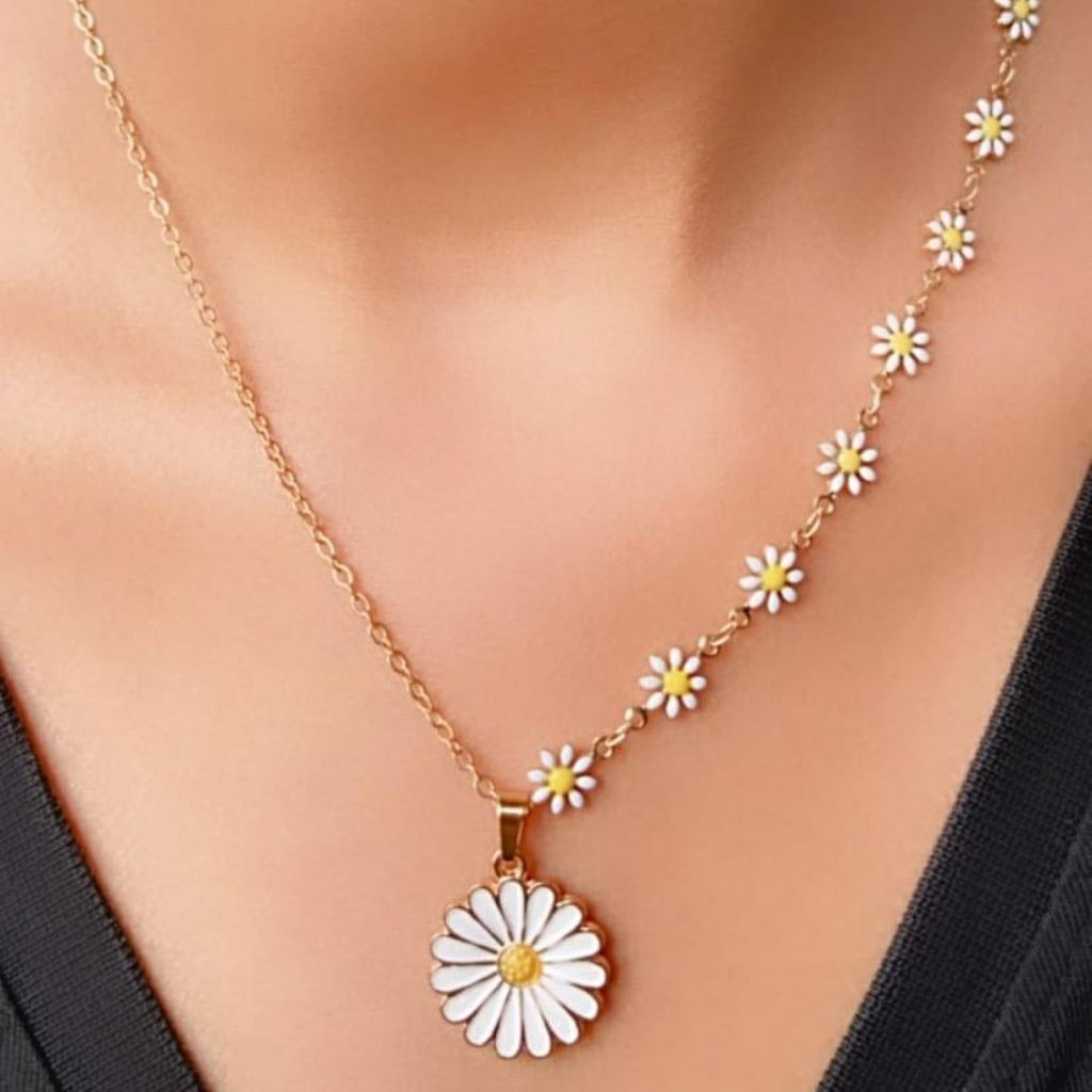 Half Turquoise Flower Charms Choker Summer Indie Boho Daisy Floral Necklace - ScentiMelti Home Fragrance, Beauty & Gifts UK