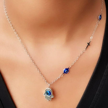 Half Evil Eye Cross Hamsa Charm Pendant Choker Protection Necklace - ScentiMelti Home Fragrance, Beauty & Gifts UK