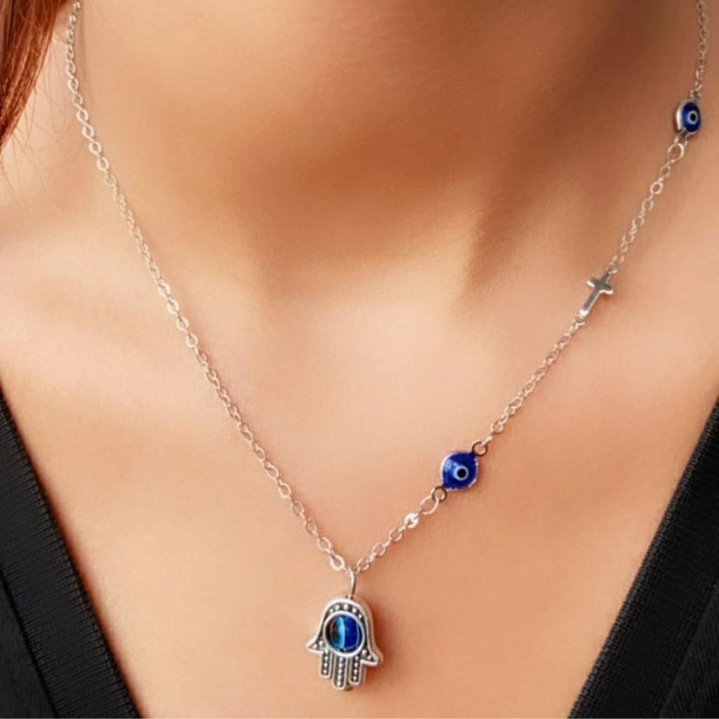 Half Evil Eye Cross Hamsa Charm Pendant Choker Protection Necklace - ScentiMelti Home Fragrance, Beauty & Gifts UK