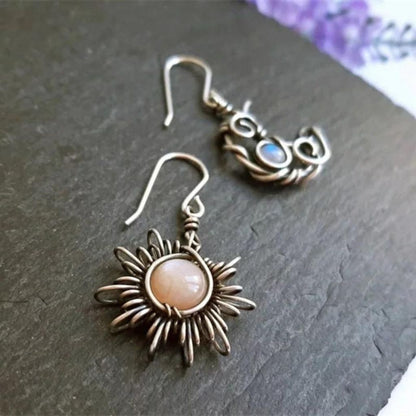 Sun and Half Moon Moonstone Wire Wrapped Boho Dangle Drop Hook Earrings The Colourful Aura ScentiMelti Wax Melts