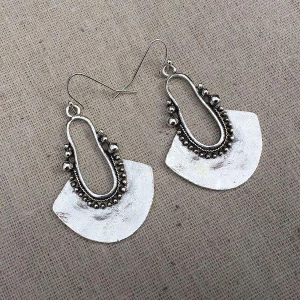 Retro Tribal Semi Disc Shape Ethnic Quirky Punk Dangle Drop Hippie Earring - ScentiMelti Home Fragrance, Beauty & Gifts UK