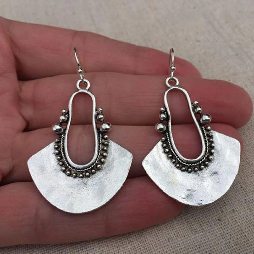 Retro Tribal Semi Disc Shape Ethnic Quirky Punk Dangle Drop Hippie Earring - ScentiMelti Home Fragrance, Beauty & Gifts UK