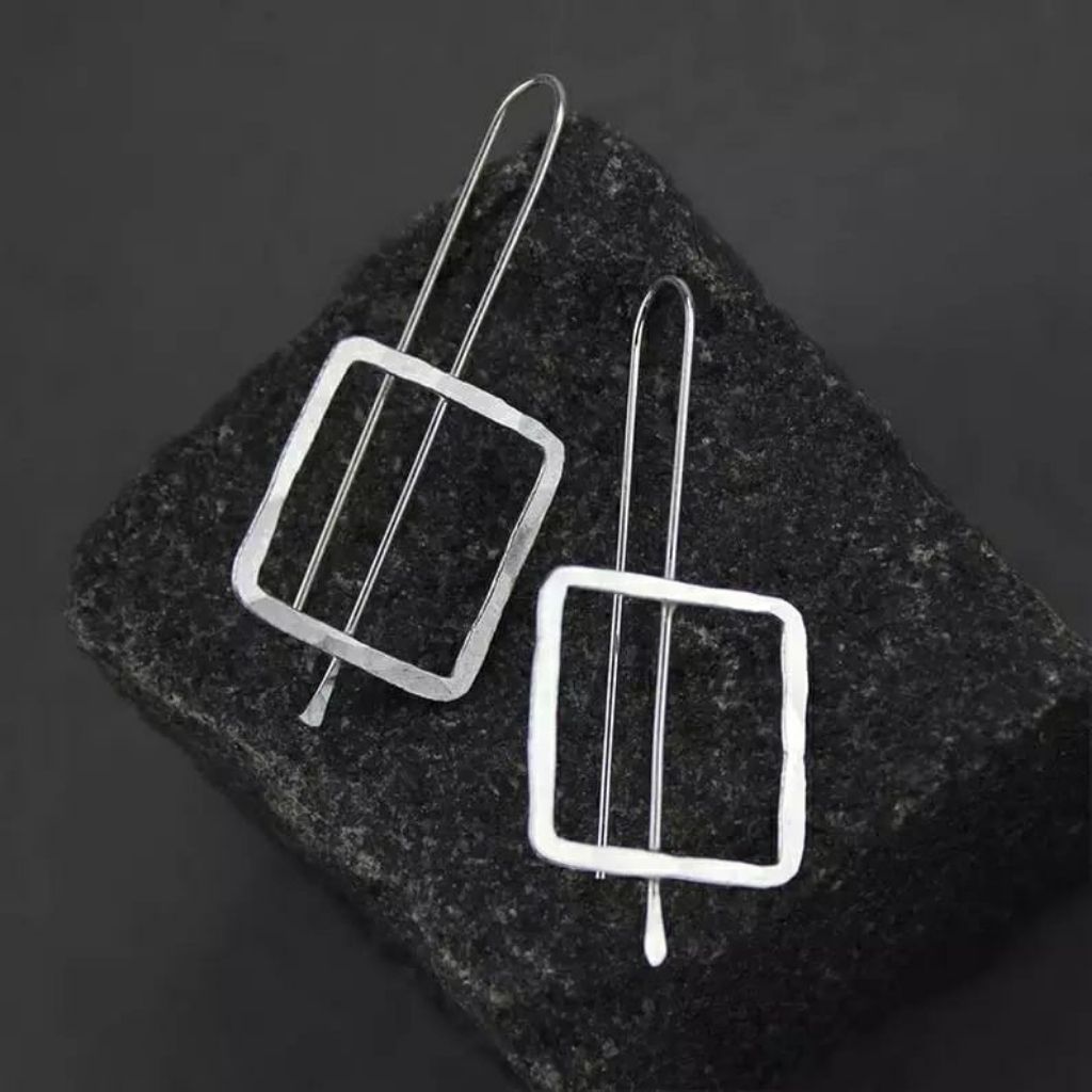 Retro Hammered Square Shape Quirky Geometric Punk Ear Hook Drop Earrings The Colourful Aura ScentiMelti Wax Melts