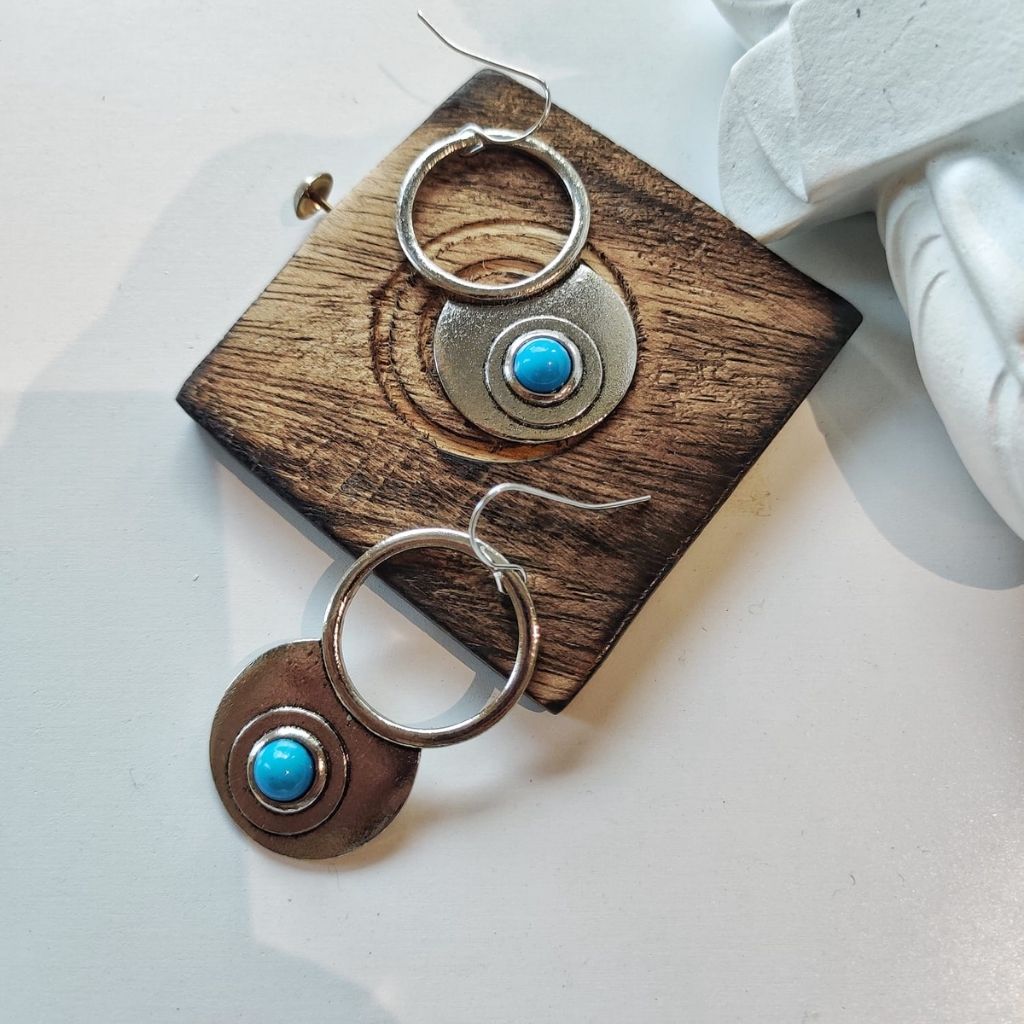 Retro Hollow Circle Ethnic Quirky Turquoise Stone Dangle Drop Statement Earring The Colourful Aura ScentiMelti Wax Melts