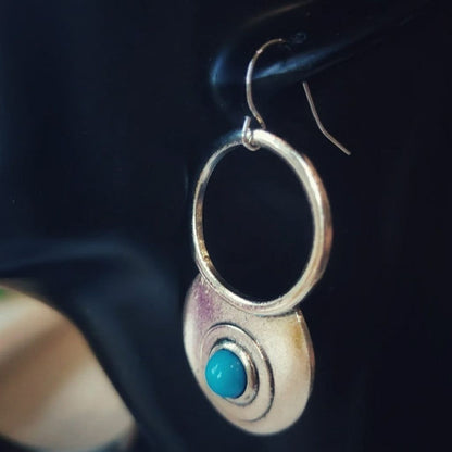 Retro Hollow Circle Ethnic Quirky Turquoise Stone Dangle Drop Statement Earring The Colourful Aura ScentiMelti Wax Melts