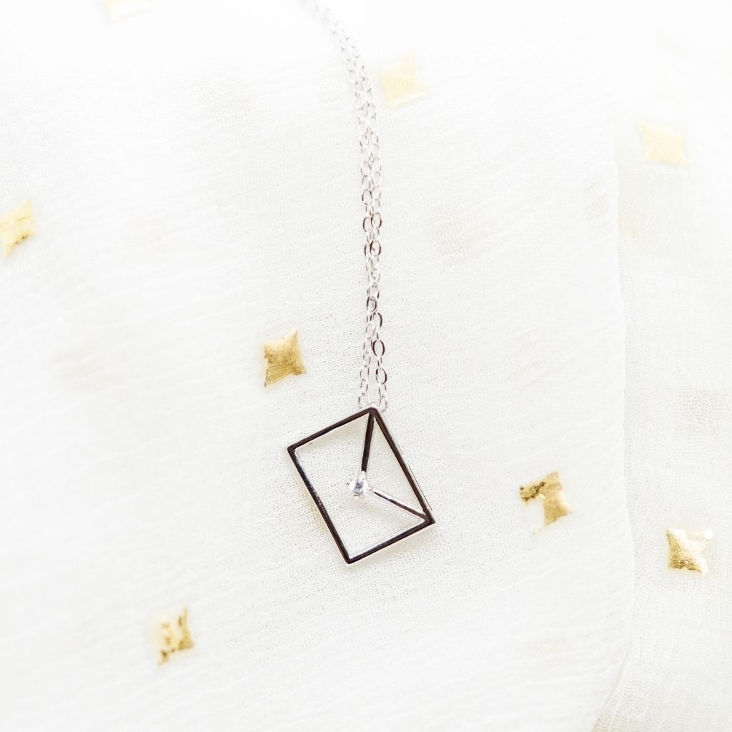 925 Silver Square Dainty Envelope Charm Letter Slim Unique Pendant Necklace - ScentiMelti Home Fragrance, Beauty & Gifts UK