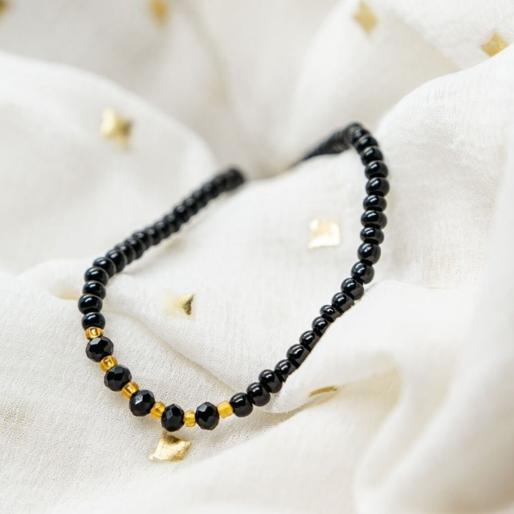 Black Beads Elegant Indian Mangalsutra Nazaria Tiny Beaded Daily Bracelet - ScentiMelti Home Fragrance, Beauty & Gifts UK