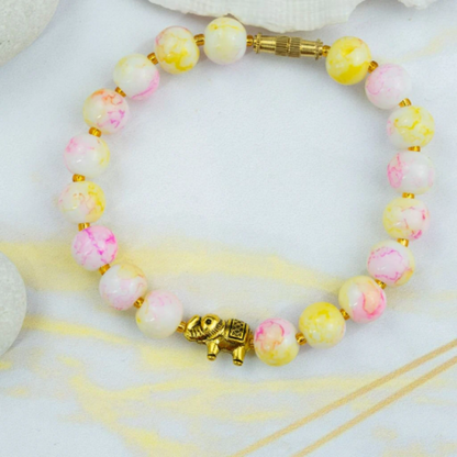 Handmade Off White Multicolour Marble Glass Beaded Elephant Charm Screw Bracelet The Colourful Aura ScentiMelti Wax Melts