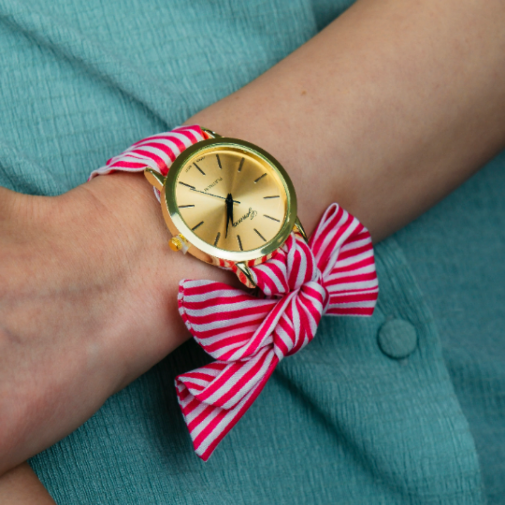 Pink women Stripe changeable cotton strap Geneva wristwatch - ScentiMelti Home Fragrance, Beauty & Gifts UK