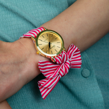 Green Stripe Cloth women changeable cotton strap wristwatch - ScentiMelti Home Fragrance, Beauty & Gifts UK