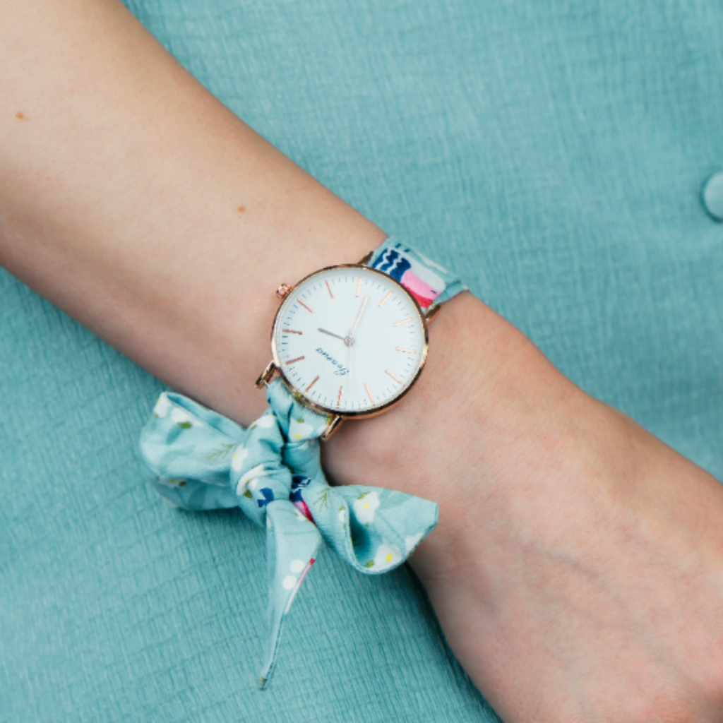 Light Blue Floral Print Changeable Fabric Strap Women Bracelet Wristwatch The Colourful Aura ScentiMelti Wax Melts