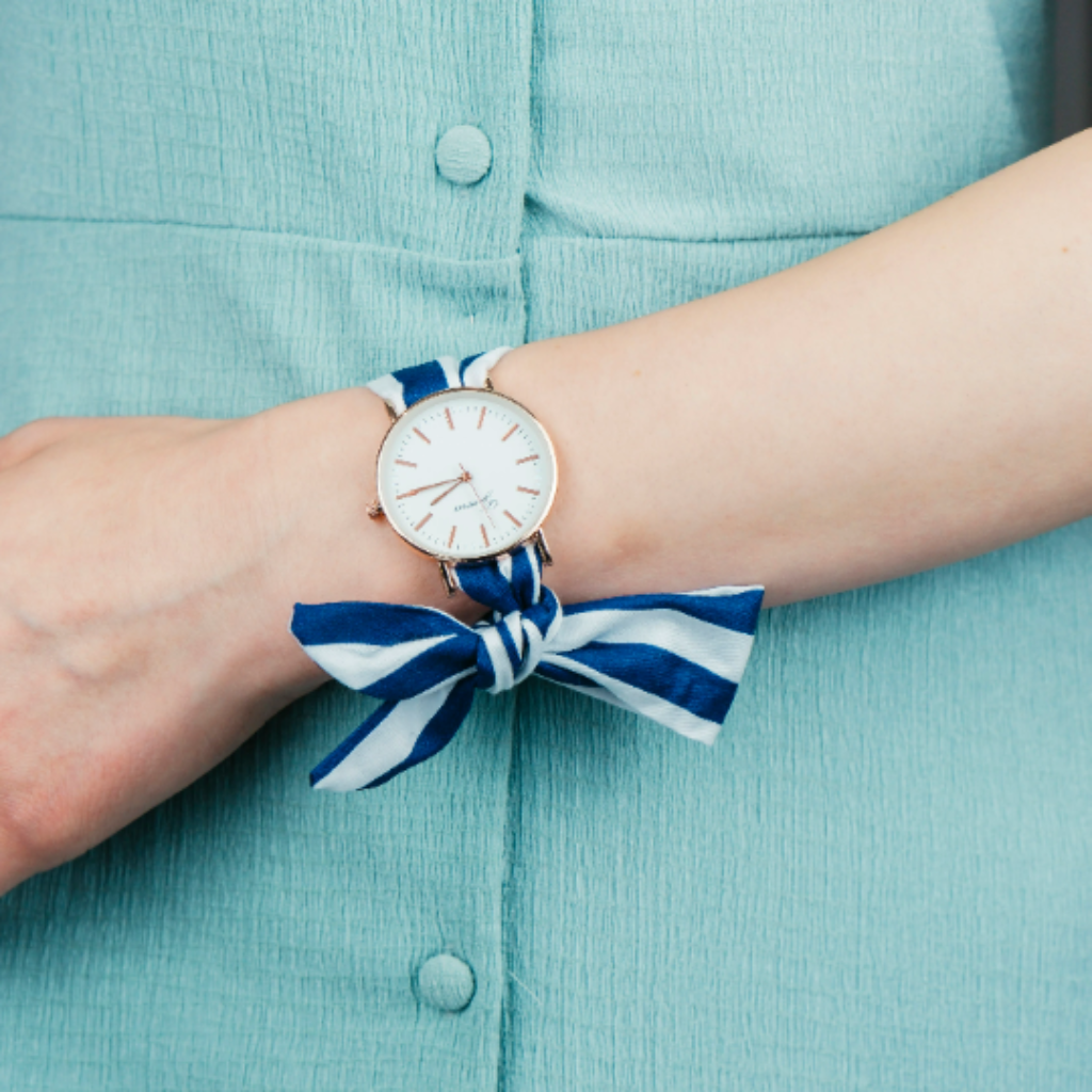 Blue Stripe Print Colour Changeable Fabric Strap Wristwatch The Colourful Aura ScentiMelti Wax Melts