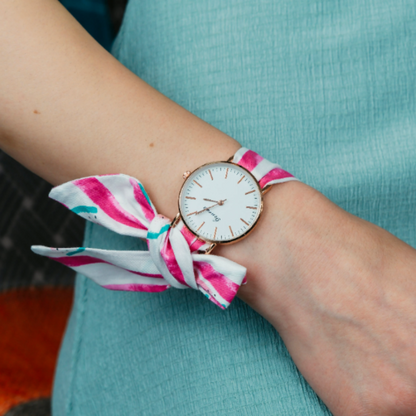 Blue Watermelon Print Changeable Cotton Tie Knot Strap Geneva Boho Wristwatch The Colourful Aura ScentiMelti Wax Melts