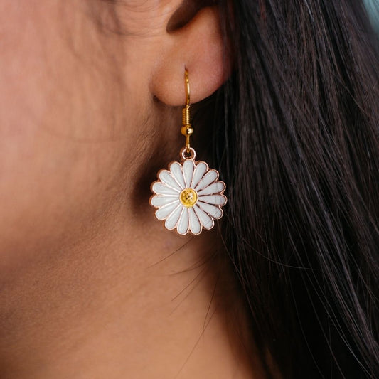 White Blue Sunflower Charm Summer Floral Drop Dainty French Hook Earrings The Colourful Aura ScentiMelti Wax Melts