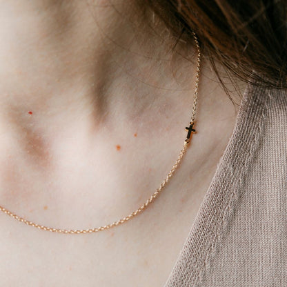 Silver and Gold Sideways Christian Minimalist Dainty Cross Charm Choker Necklace - ScentiMelti Home Fragrance, Beauty & Gifts UK