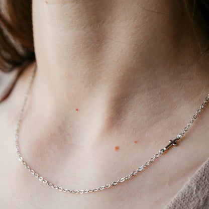 Silver and Gold Sideways Dainty Cross Minimalist Choker Necklace - ScentiMelti Home Fragrance, Beauty & Gifts UK