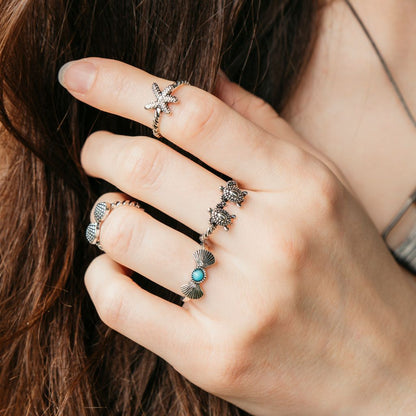 4 Piece Stackable Bohemian Starfish Turtle Beach Midi Retro Rings - ScentiMelti Home Fragrance, Beauty & Gifts UK