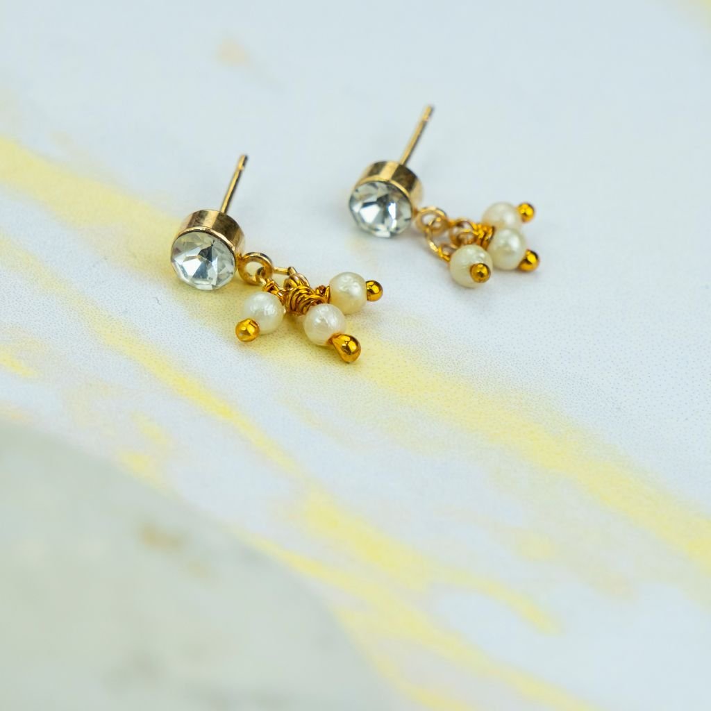 Silver Tiny Pearl Poth Zircon Screw Summer Dangle Dainty Drop Stud Earrings - ScentiMelti Home Fragrance, Beauty & Gifts UK