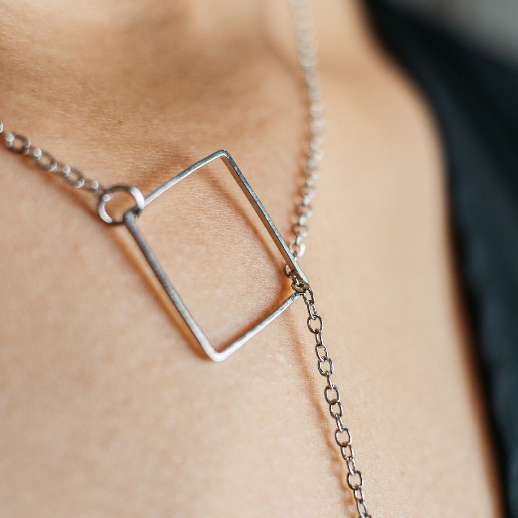 Two Square Drop Lariat Y Shape Interlock Rectangle Bar Lariat Drop Necklace - ScentiMelti Home Fragrance, Beauty & Gifts UK