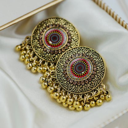 Golden Round Disc Bell Button Indian Asian Muslim Ethnic Stud Earrings The Colourful Aura ScentiMelti Wax Melts