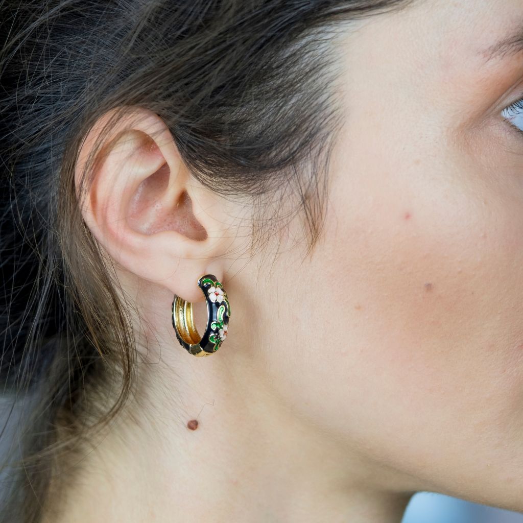 Gold Plated Large Black Multicolour Dainty Enamel Huggie Floral Hoop Earrings The Colourful Aura ScentiMelti Wax Melts