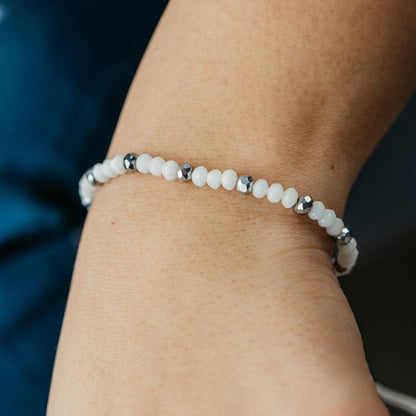 White Crystal Silver Slim Beads Adjustable Elegant Daily Handmade Bracelet - ScentiMelti Home Fragrance, Beauty & Gifts UK