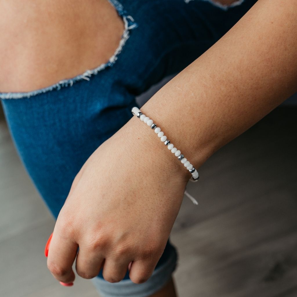 White Crystal Silver Slim Beads Adjustable Elegant Daily Handmade Bracelet - ScentiMelti Home Fragrance, Beauty & Gifts UK