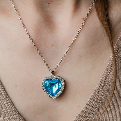 Large Titanic Blue Heart Zircon Vintage Diamond Pendant Necklace - ScentiMelti Home Fragrance, Beauty & Gifts UK