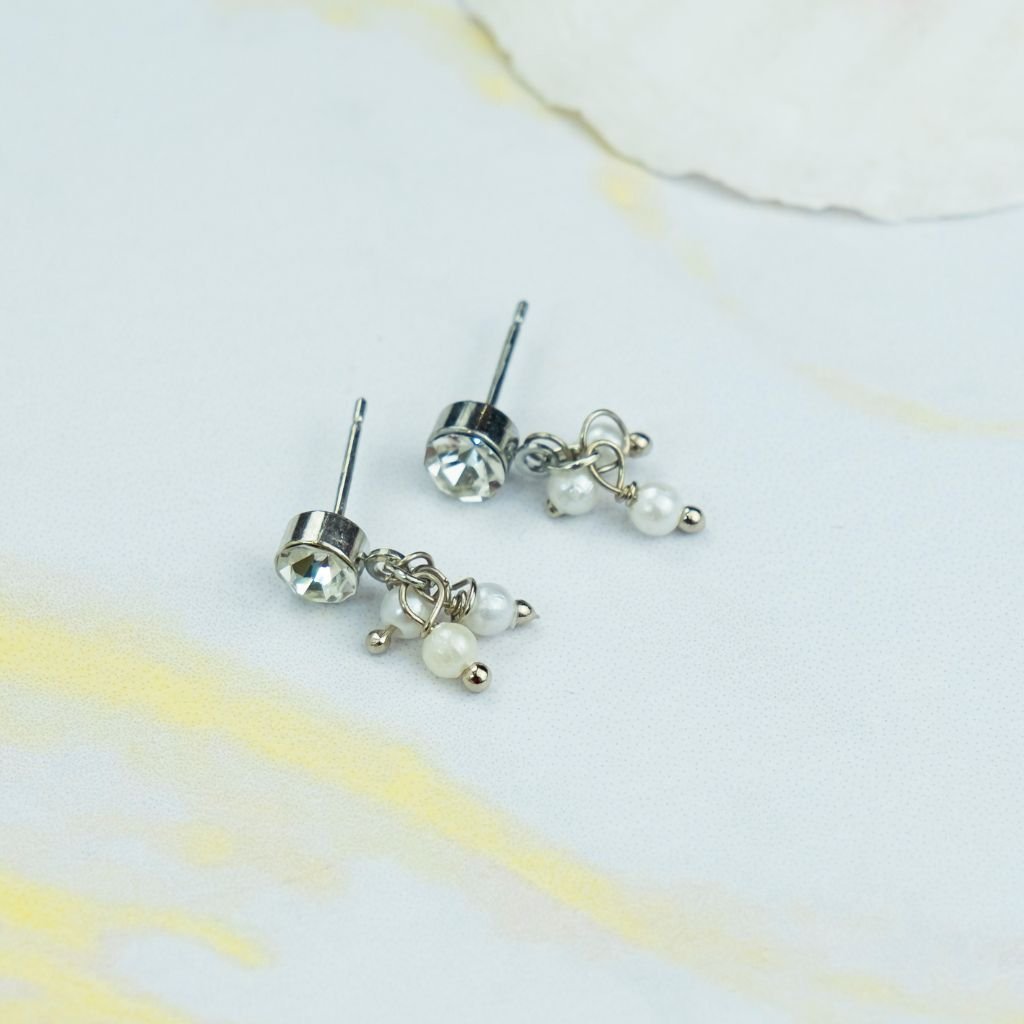 Silver Tiny Pearl Poth Zircon Screw Summer Dangle Dainty Drop Stud Earrings - ScentiMelti Home Fragrance, Beauty & Gifts UK