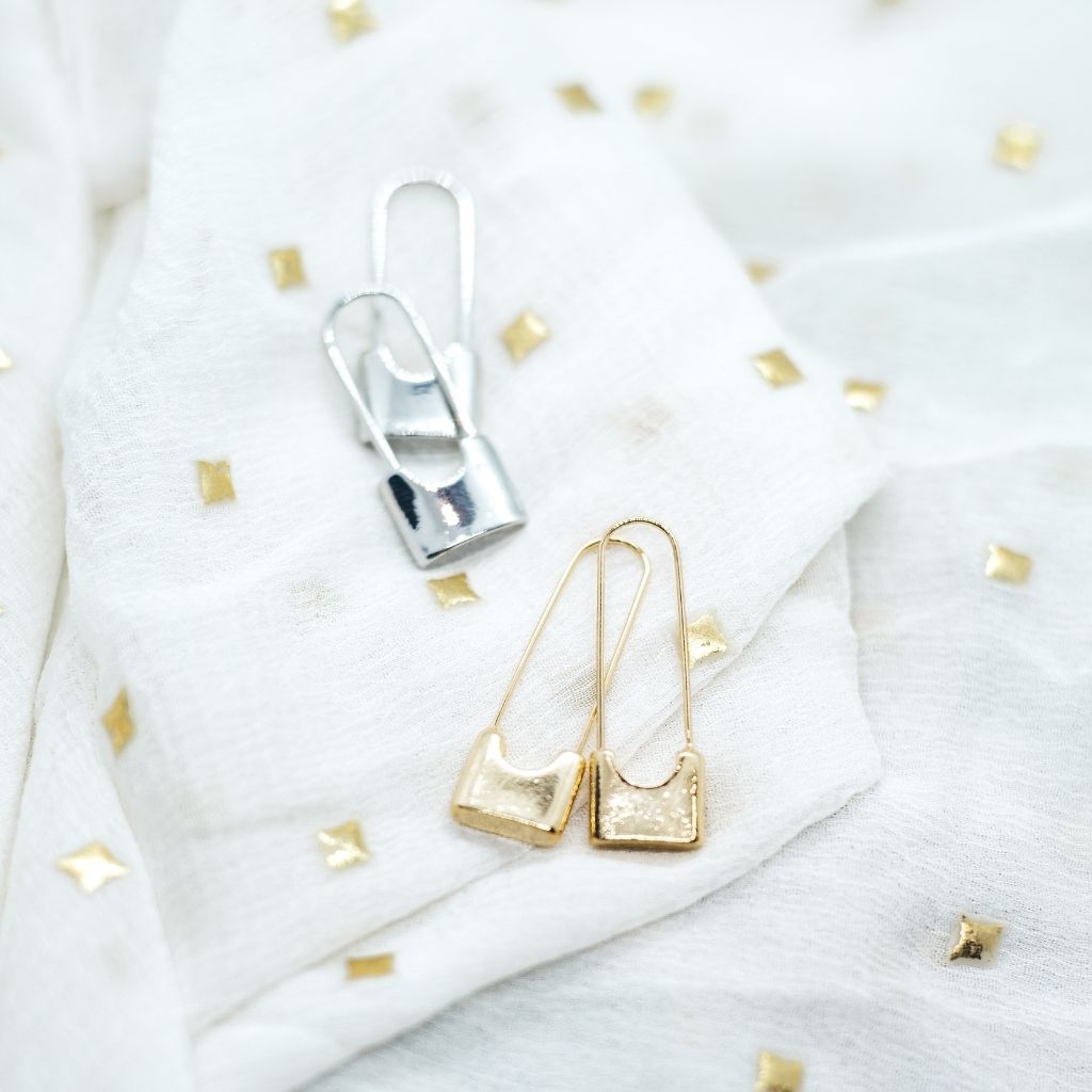 Gold and Silver Unique Safety Pin Drop Paperclip Dangle Hoop Earrings The Colourful Aura ScentiMelti Wax Melts