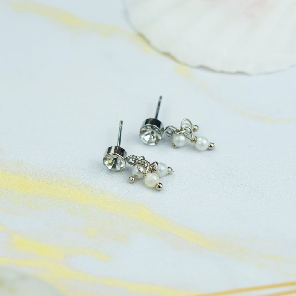 Silver Tiny Pearl Poth Zircon Screw Summer Dangle Dainty Drop Stud Earrings - ScentiMelti Home Fragrance, Beauty & Gifts UK