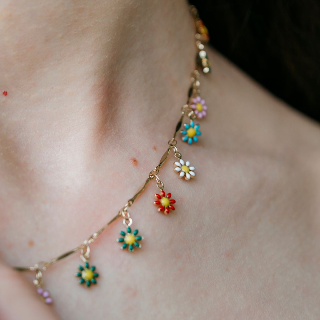 Colourful Rainbow Flower  Indie Boho Daisy Charms Dangle Choker Summer Necklace - ScentiMelti Home Fragrance, Beauty & Gifts UK