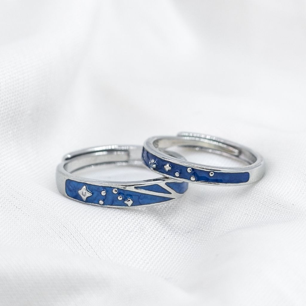 Silver Blue Star Couple Space Adjustable Promise Ring Set - ScentiMelti Home Fragrance, Beauty & Gifts UK