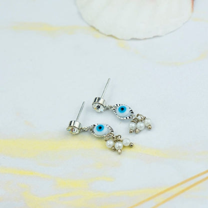 White Tiny Pearl Poth Zircon Greek Evil Eye Dangle Drop Handmade Stud Earrings The Colourful Aura ScentiMelti Wax Melts