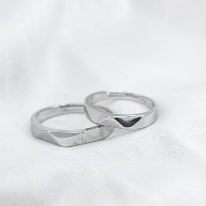 Plain Angle Cut Silver Adjustable Couple Promise Matching Ring set - ScentiMelti Home Fragrance, Beauty & Gifts UK