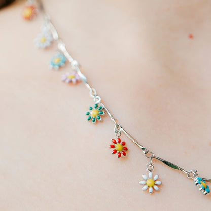 Colourful Rainbow Flower  Indie Boho Daisy Charms Dangle Choker Summer Necklace - ScentiMelti Home Fragrance, Beauty & Gifts UK