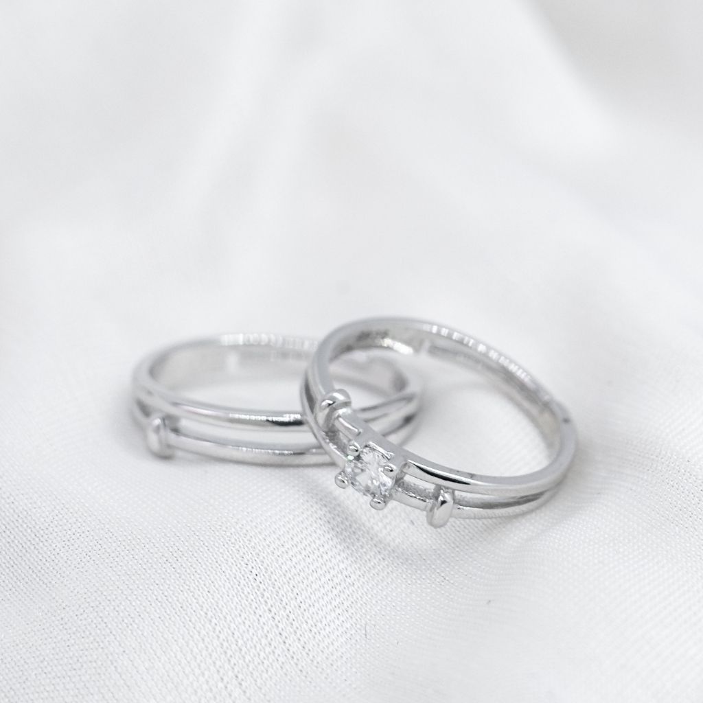 Adjustable Silver his and hers Zircon Promise Striped Ring set - ScentiMelti Home Fragrance, Beauty & Gifts UK