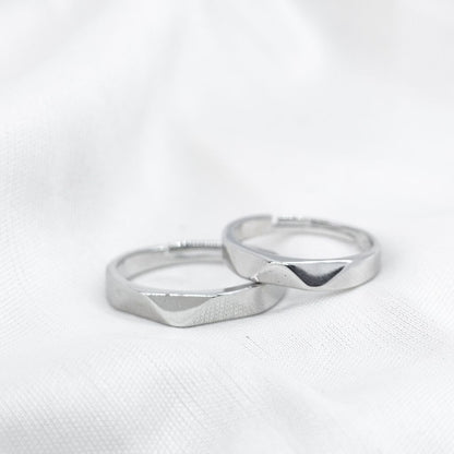 Plain Angle Cut Silver Adjustable Couple Promise Matching Ring set - ScentiMelti Home Fragrance, Beauty & Gifts UK