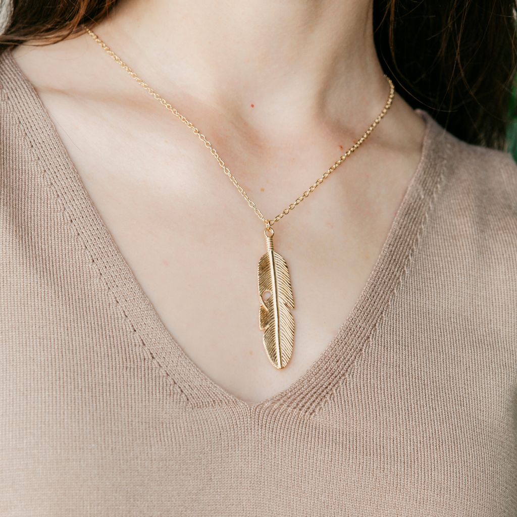 Large Angel Feather Leaf Charm Dainty Temple Statement Pendant Necklace - ScentiMelti Home Fragrance, Beauty & Gifts UK