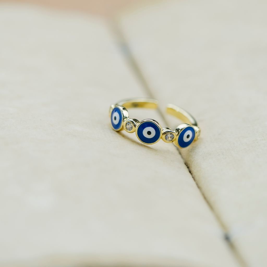 Adjustable Blue White Evil Eye Protection Slim Stacking Ring - ScentiMelti Home Fragrance, Beauty & Gifts UK