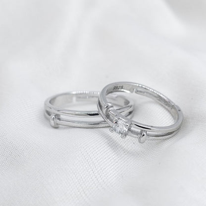 Adjustable Silver his and hers Zircon Promise Striped Ring set - ScentiMelti Home Fragrance, Beauty & Gifts UK