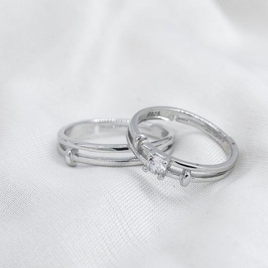 Adjustable Silver his and hers Zircon Promise Striped Ring set - ScentiMelti Home Fragrance, Beauty & Gifts UK