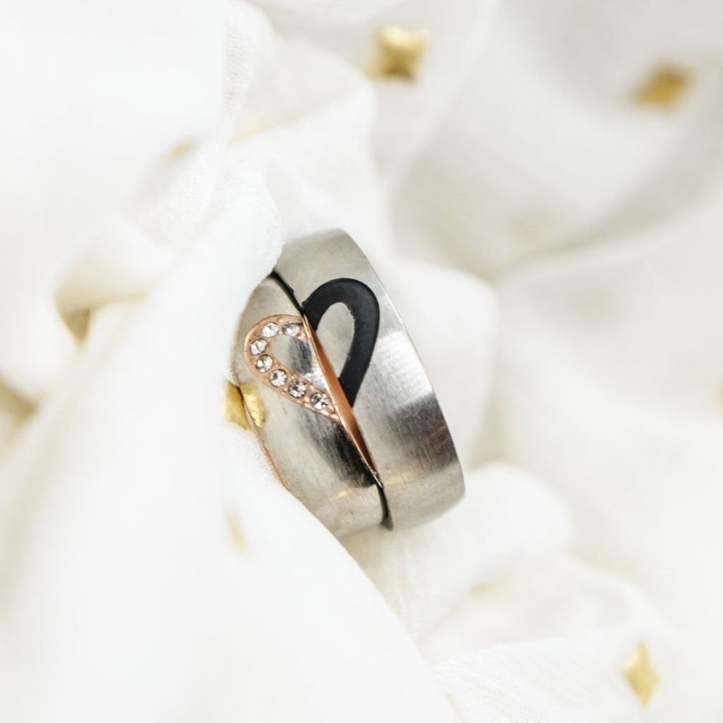 Stainless Steel Couple Rose Gold Heart Zircon Band Promise Ring Set - ScentiMelti Home Fragrance, Beauty & Gifts UK